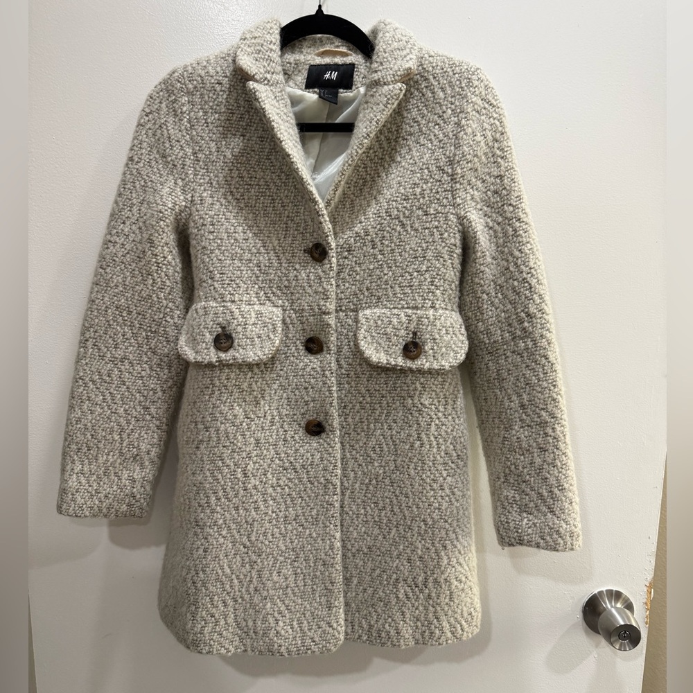 H&M Women's Gray Textured Pea Coat
